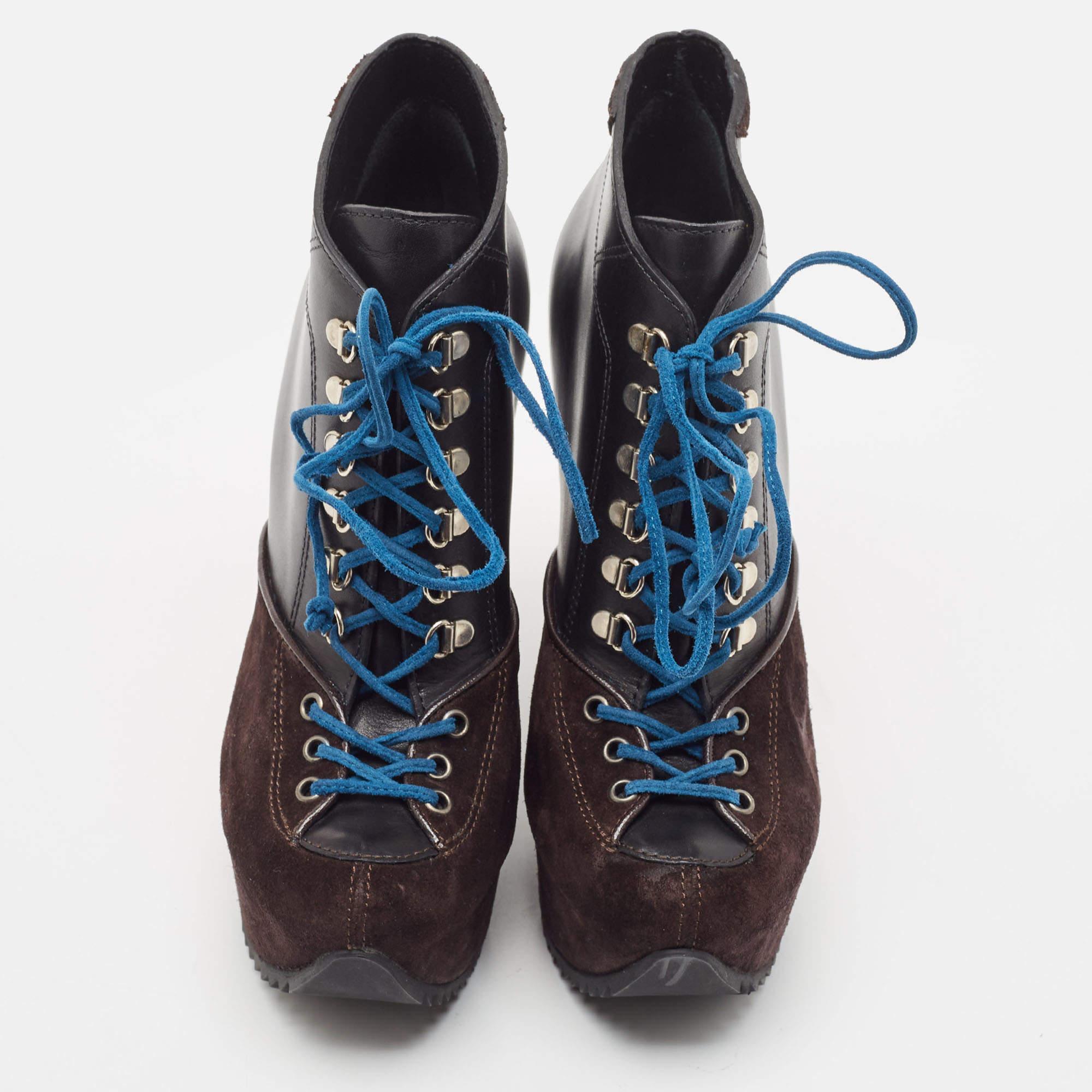 Bottes compensées Giuseppe Zanotti en daim et cuir multicolore, taille 35,5 Excellent état - En vente à Dubai, Al Qouz 2