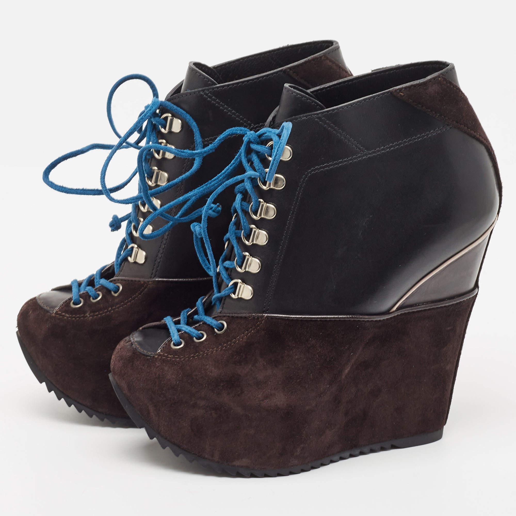 Bottes compensées Giuseppe Zanotti en daim et cuir multicolore, taille 35,5 Pour femmes en vente