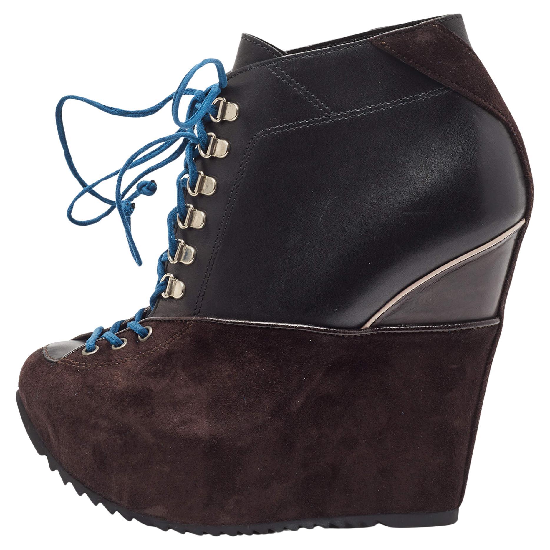 Bottes compensées Giuseppe Zanotti en daim et cuir multicolore, taille 35,5