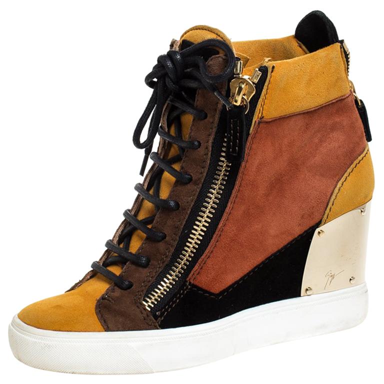 Giuseppe Zanotti Multicolor Suede Hidden Wedge Sneakers Size 36 at 1stDibs