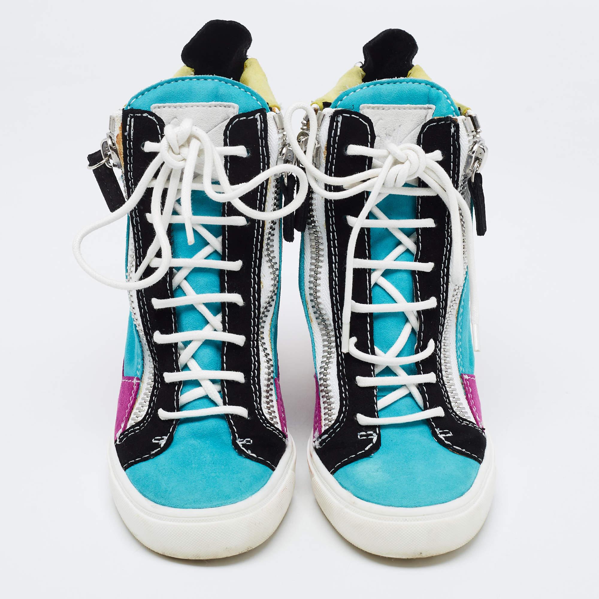 Beige Giuseppe Zanotti Multicolor Suede High Top Sneakers Size 35 For Sale