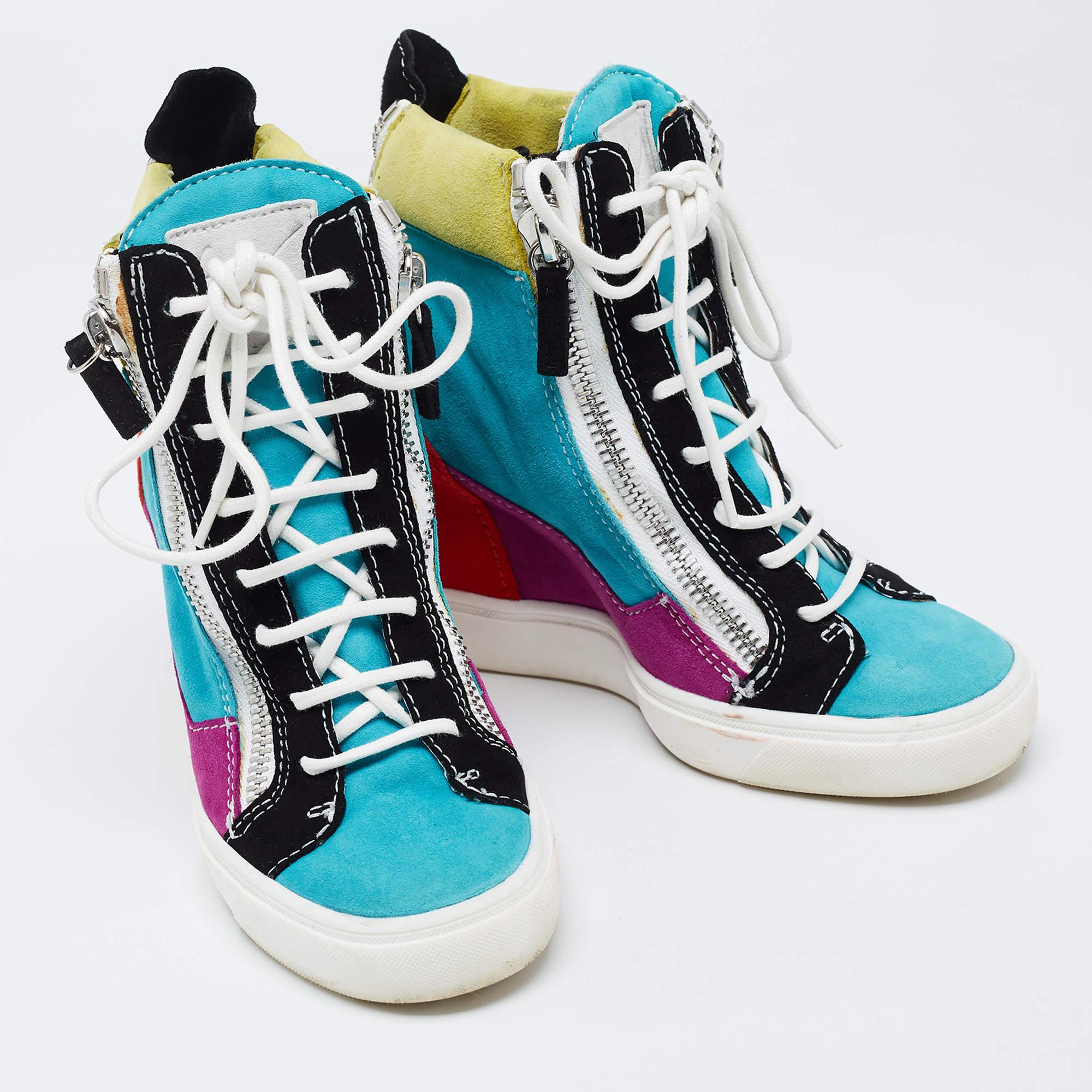 Giuseppe Zanotti Multicolor Suede High Top Sneakers Size 35 In Good Condition For Sale In Dubai, Al Qouz 2