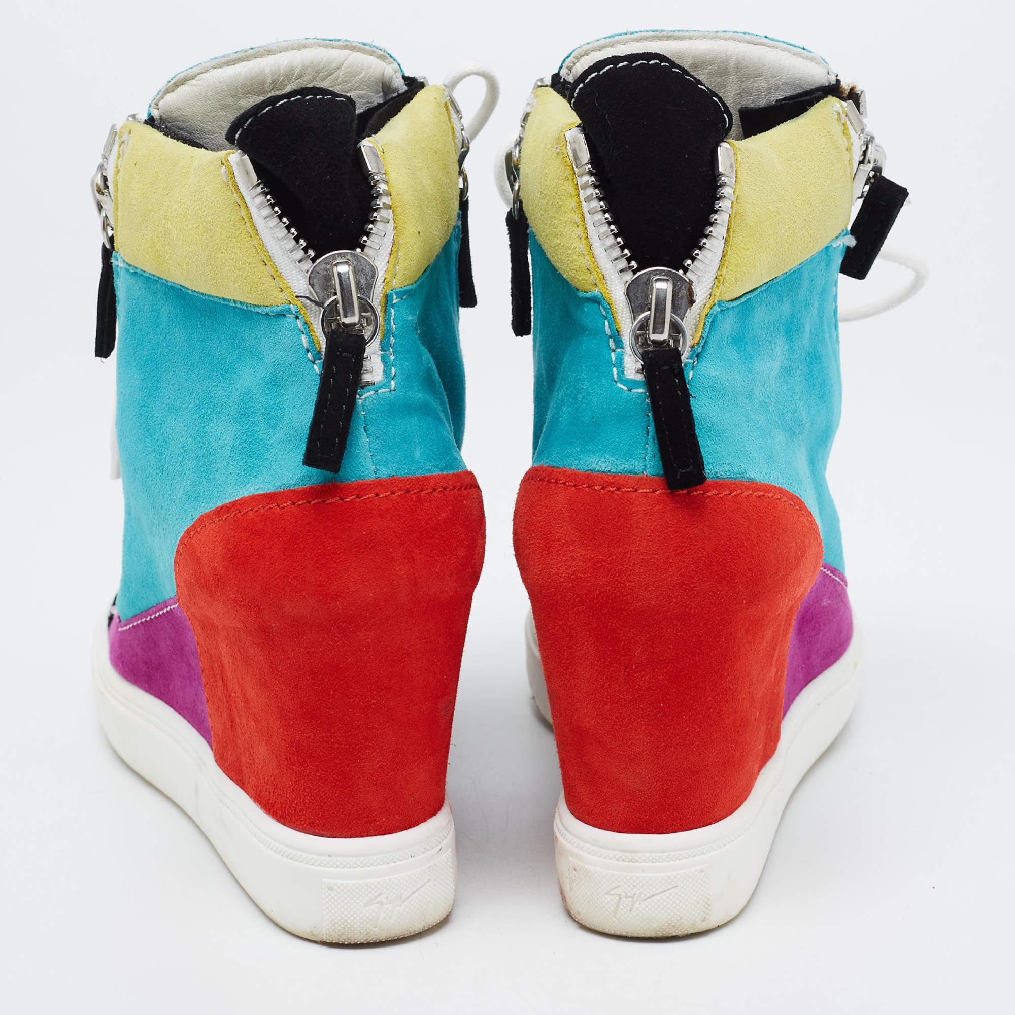 Women's Giuseppe Zanotti Multicolor Suede High Top Sneakers Size 35 For Sale