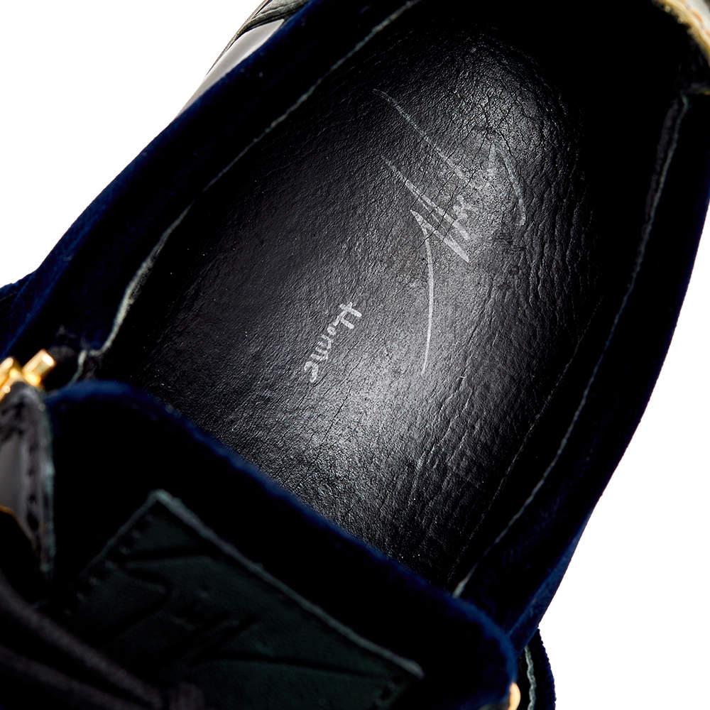 Giuseppe Zanotti Multicolor Velvet And Patent Leather Double Zipper Low Top Snea For Sale 1