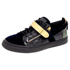 Used Giuseppe Zanotti Multicolor Velvet And Patent Leather Double Zipper Low Top Snea