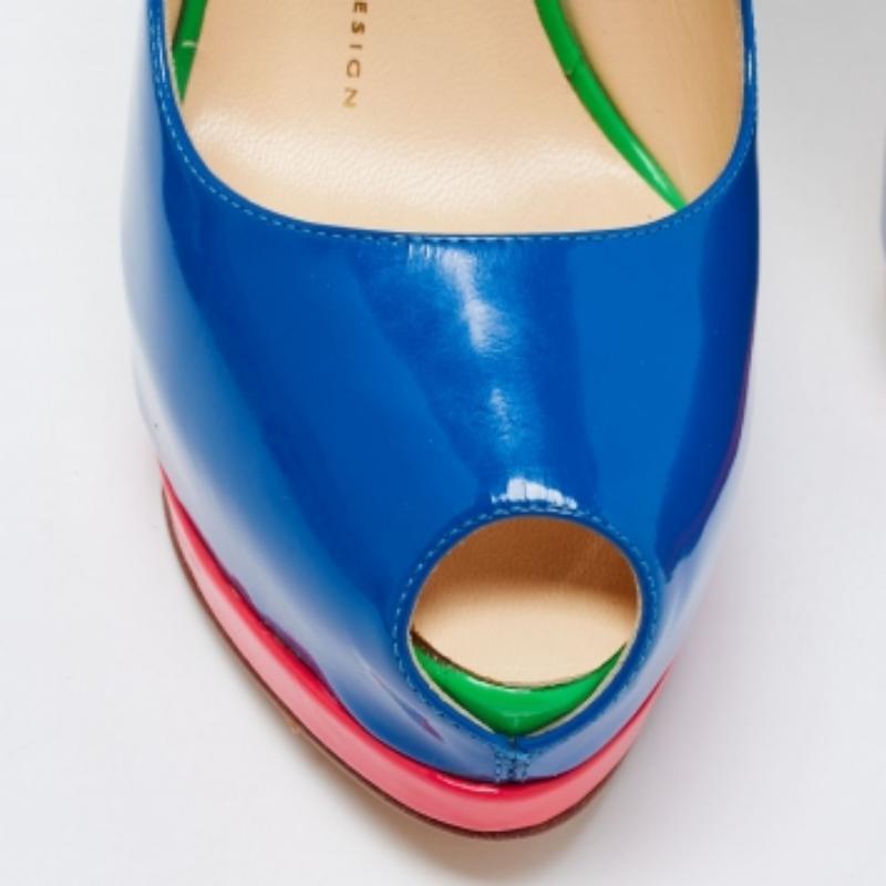 Giuseppe Zanotti escarpins à triple bride à bout ouvert en cuir verni multicolore taille 37 Pour femmes en vente