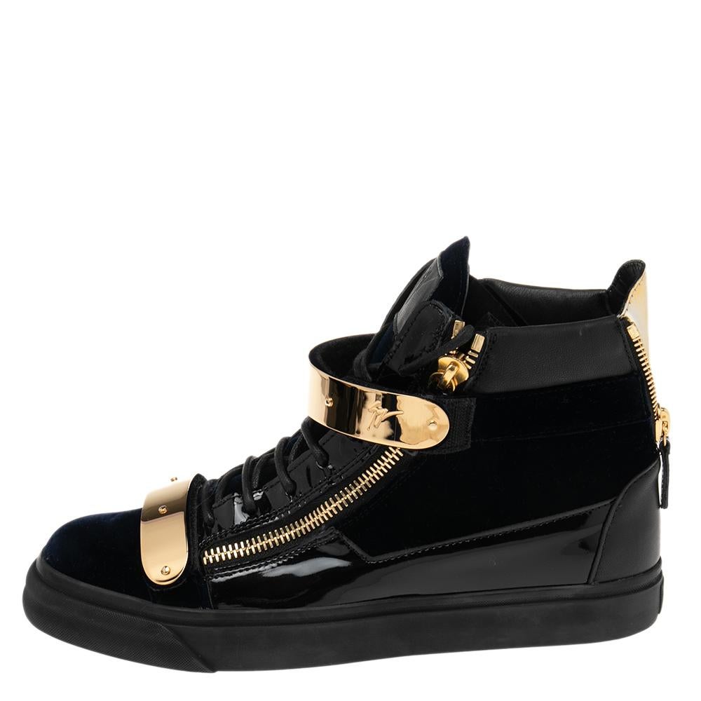 Giuseppe Zanotti Navy Blue/Black Velvet Coby High-Top Sneakers Size 43 1