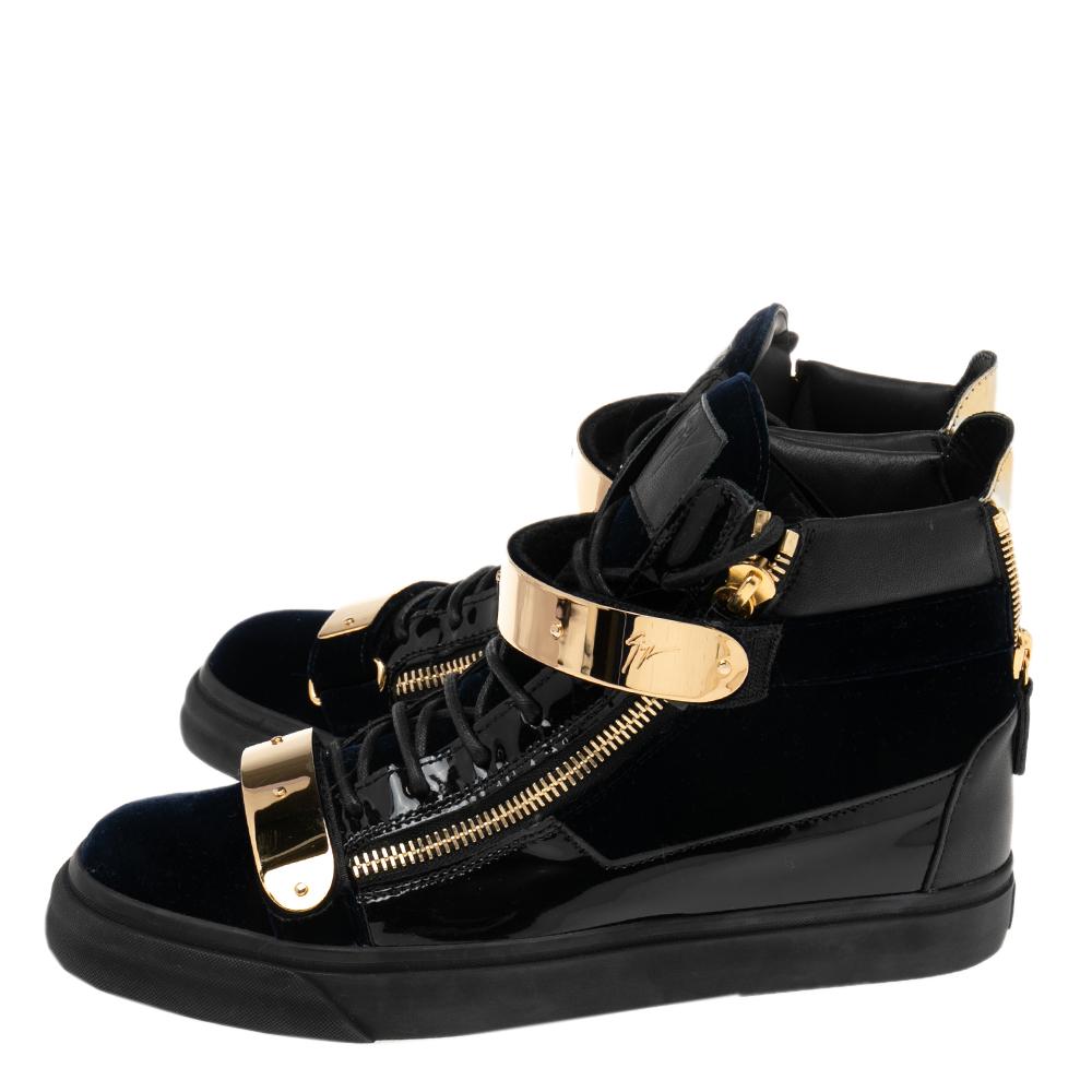 Giuseppe Zanotti Navy Blue/Black Velvet Coby High-Top Sneakers Size 43 3