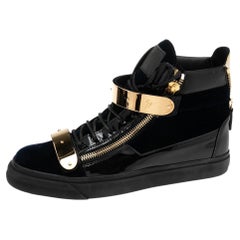 Giuseppe Zanotti Navy Blue/Black Velvet Coby High-Top Sneakers Size 43