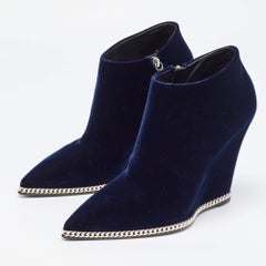 Giuseppe Zanotti Navy Blue Chain Link Ankle Boots Size 41