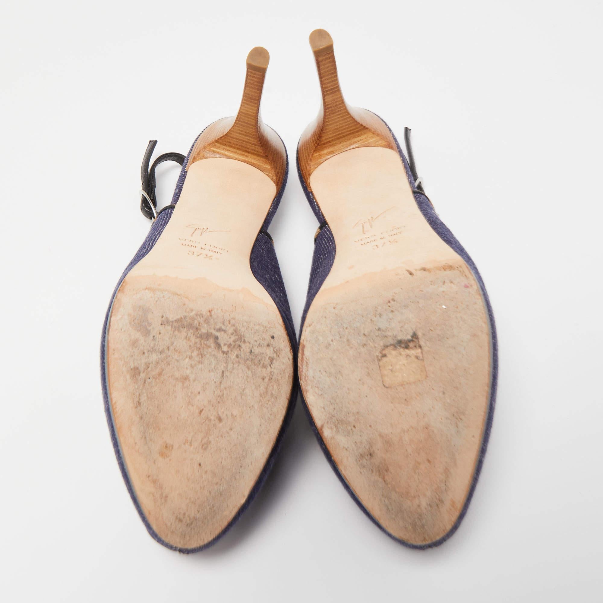 Giuseppe Zanotti, blu navy, Denim, Peep Toe, Platform Slingback Pumps, 37.5 1