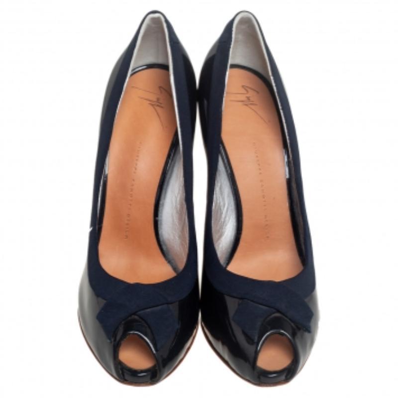 Black Giuseppe Zanotti Navy Blue Patent Leather Peep Toe Pumps Size 41