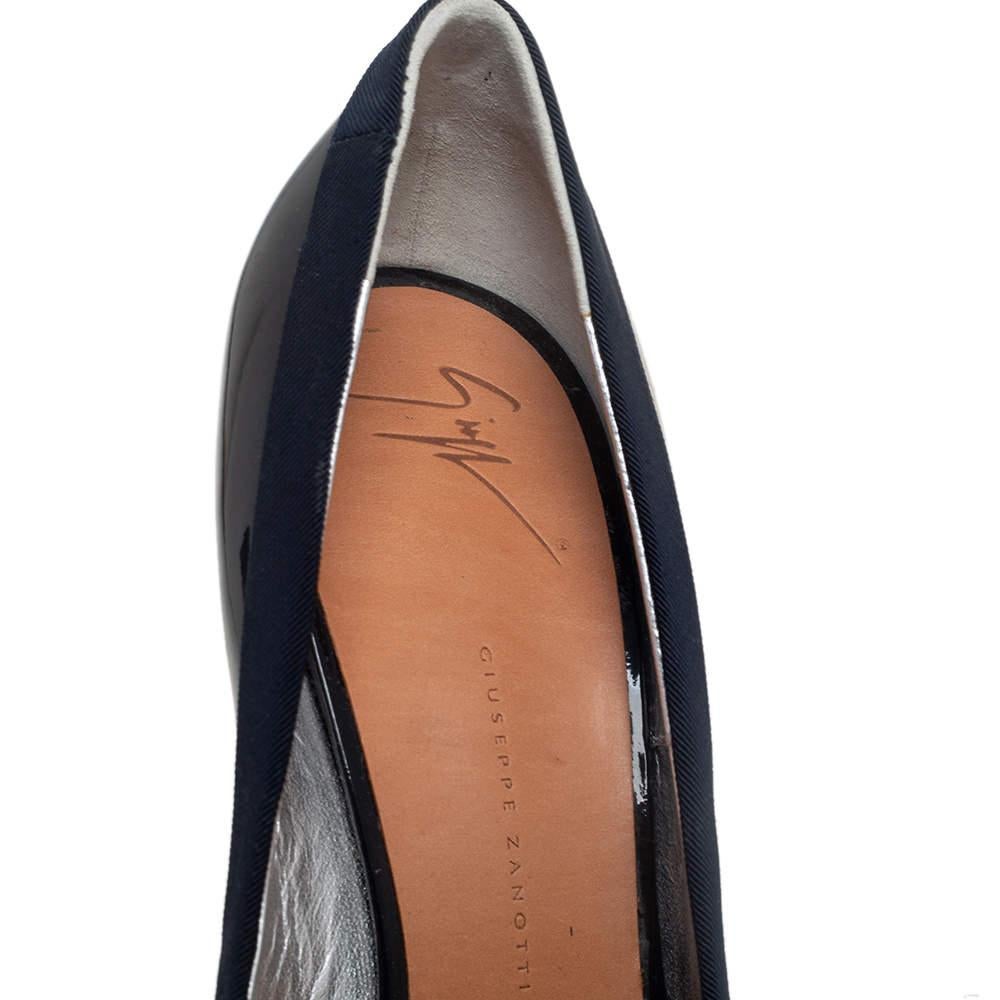 Giuseppe Zanotti Navy Blue Patent Leather Peep Toe Pumps Size 41 For Sale 1