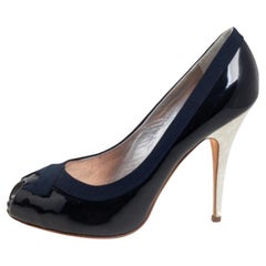 Giuseppe Zanotti Navy Blue Patent Leather Peep Toe Pumps Size 41