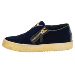 Giuseppe Zanotti Navy Blue Velvet May London Slip On Sneakers Size 39