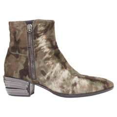 GIUSEPPE ZANOTTI navy green camouflage ponyhair metal tiered heel boots EU43