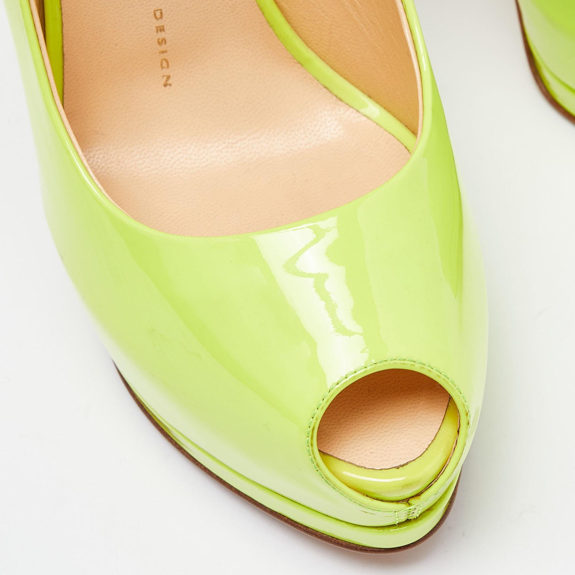 Giuseppe Zanotti Neon Green Patent Leather Sharon Peep Toe Pumps Size 39 For Sale 2
