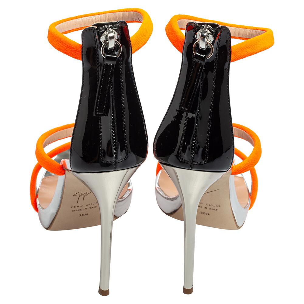 Beige Giuseppe Zanotti Neon Orange Velvet Harmony Ankle-Strap Sandals Size 36.5