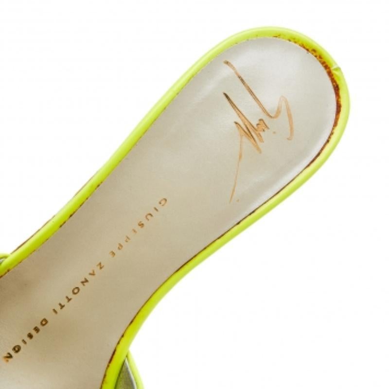 There are some shoes that stand the test of time and fashion cycles, these timeless Giuseppe Zanotti sandals are the one. Crafted from patent leather in a neon yellow shade, they are designed with sleek cuts, open-toes, and sturdy heels.