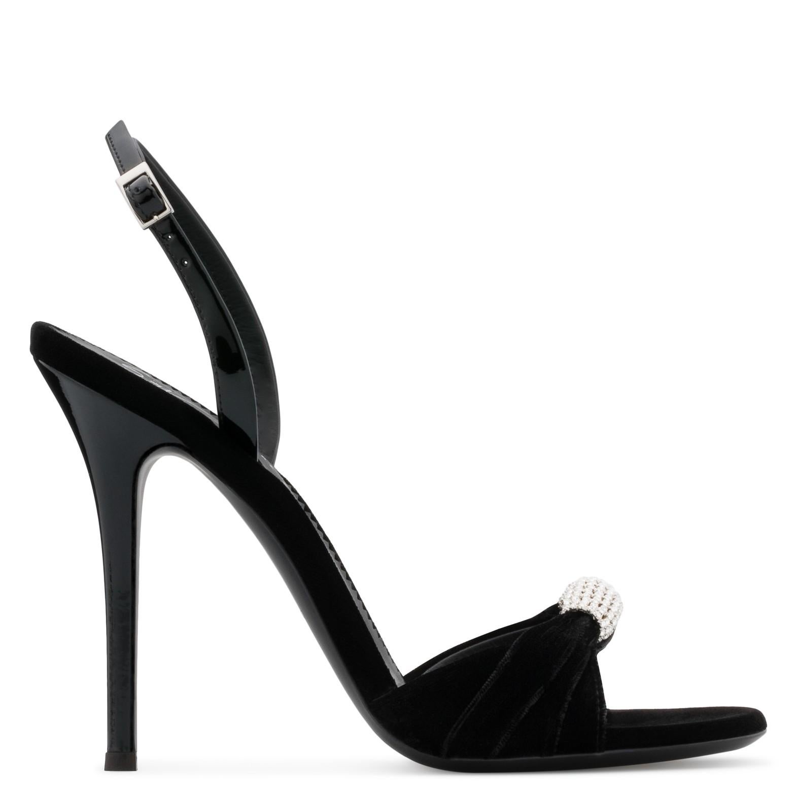 Women's Giuseppe Zanotti NEW Black Patent Crystal Velvet Evening Sandals Heels in Box