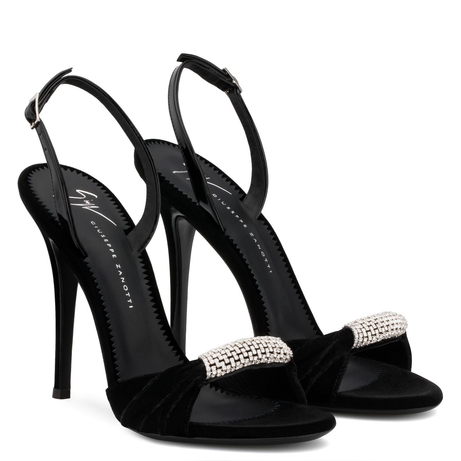 Giuseppe Zanotti NEW Black Patent Crystal Velvet Evening Sandals Heels in Box 1