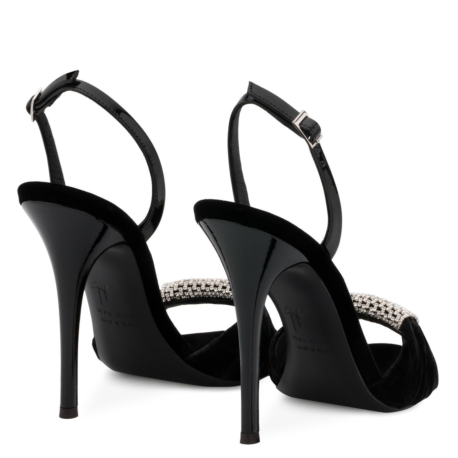 Giuseppe Zanotti NEW Black Patent Crystal Velvet Evening Sandals Heels in Box 2