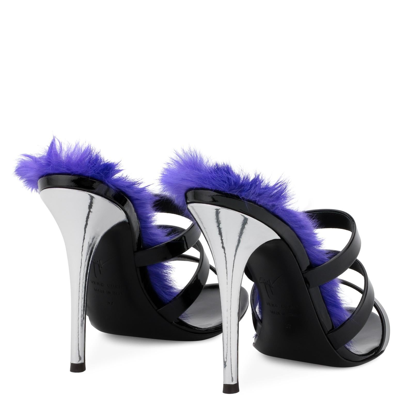 Giuseppe Zanotti NEW Black Patent Feather Evening Slides Sandals Heels in Box 1