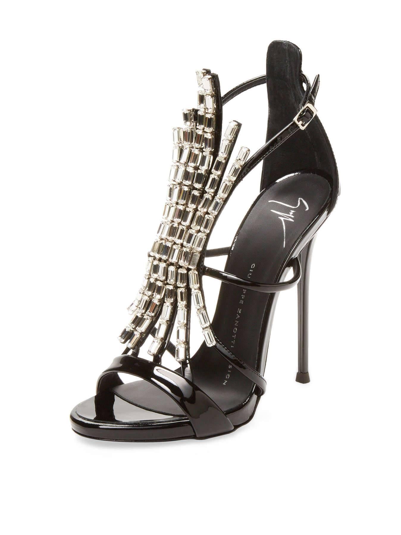 Women's Giuseppe Zanotti NEW Black Patent Jewel Crystal Evening Heels Sandals in Box