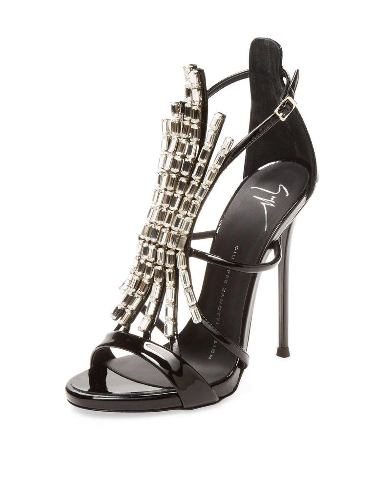 Giuseppe Zanotti NEW Black Patent Jewel Crystal Evening Heels Sandals ...