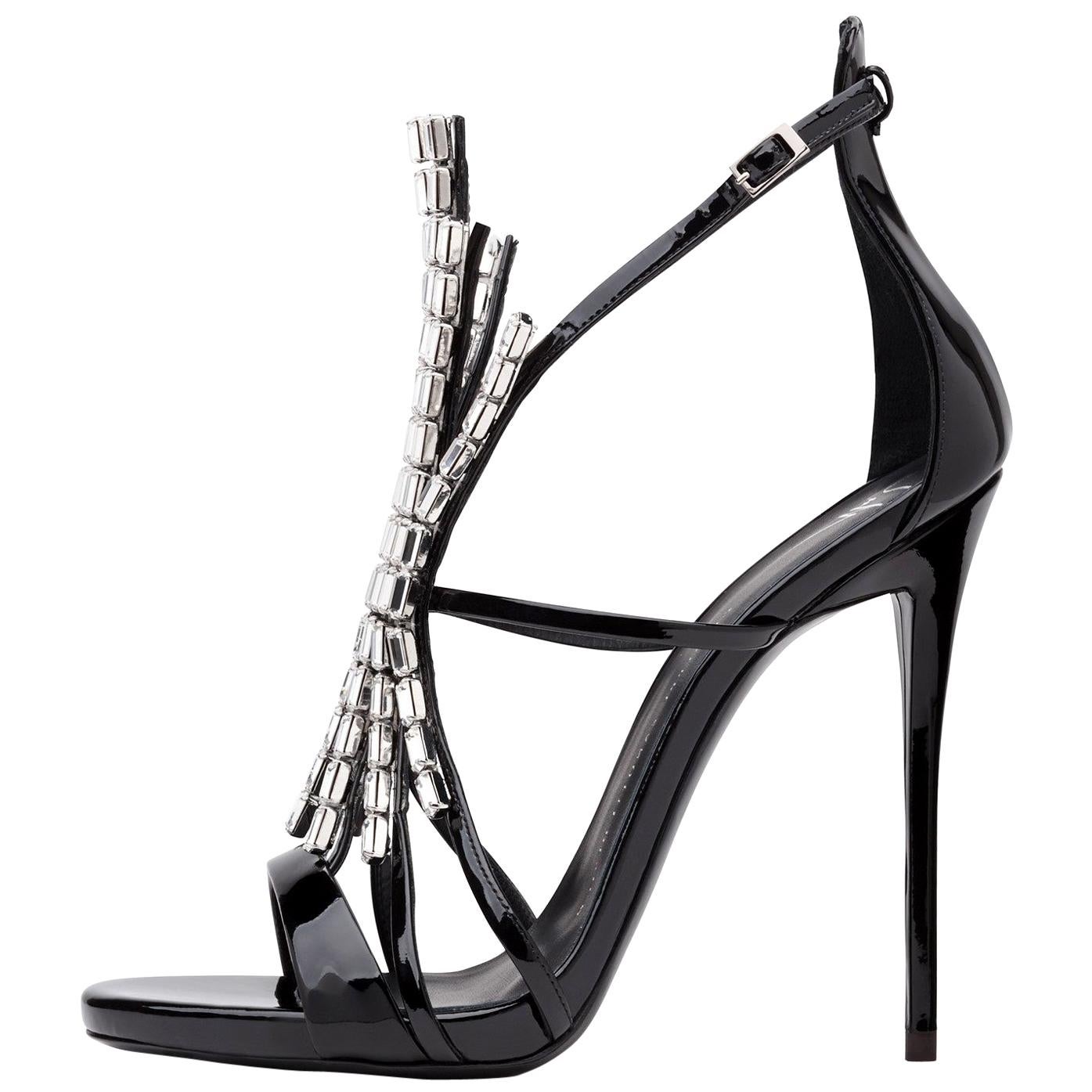 Giuseppe Zanotti NEW Black Patent Jewel Crystal Evening Heels Sandals in Box