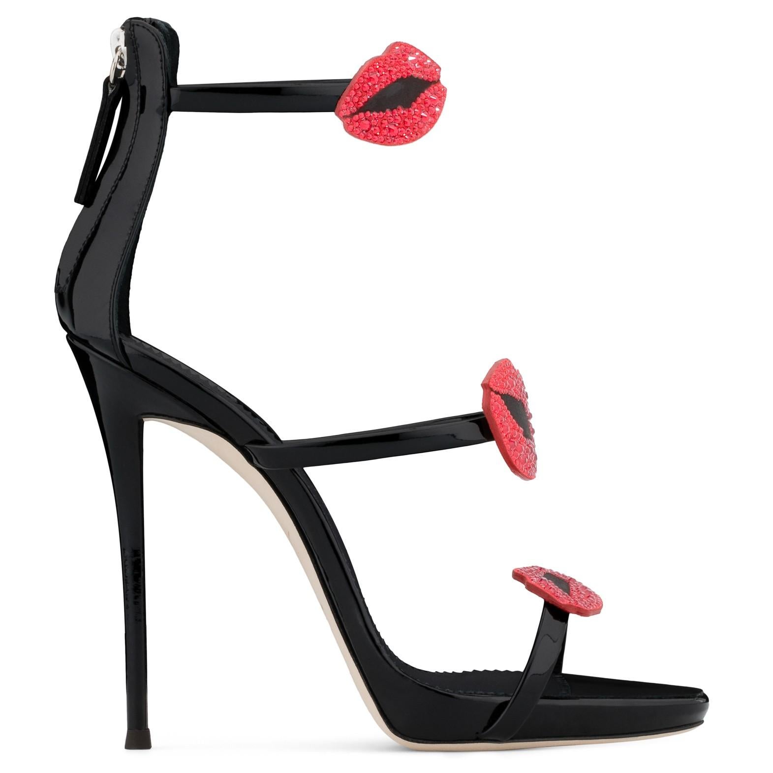 Women's Giuseppe Zanotti NEW Black Patent Red Crystal Evening Sandals Heels in Box