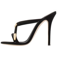 Giuseppe Zanotti NEW Black Satin Gold Metal Crystal Evening Sandals Heels in Box