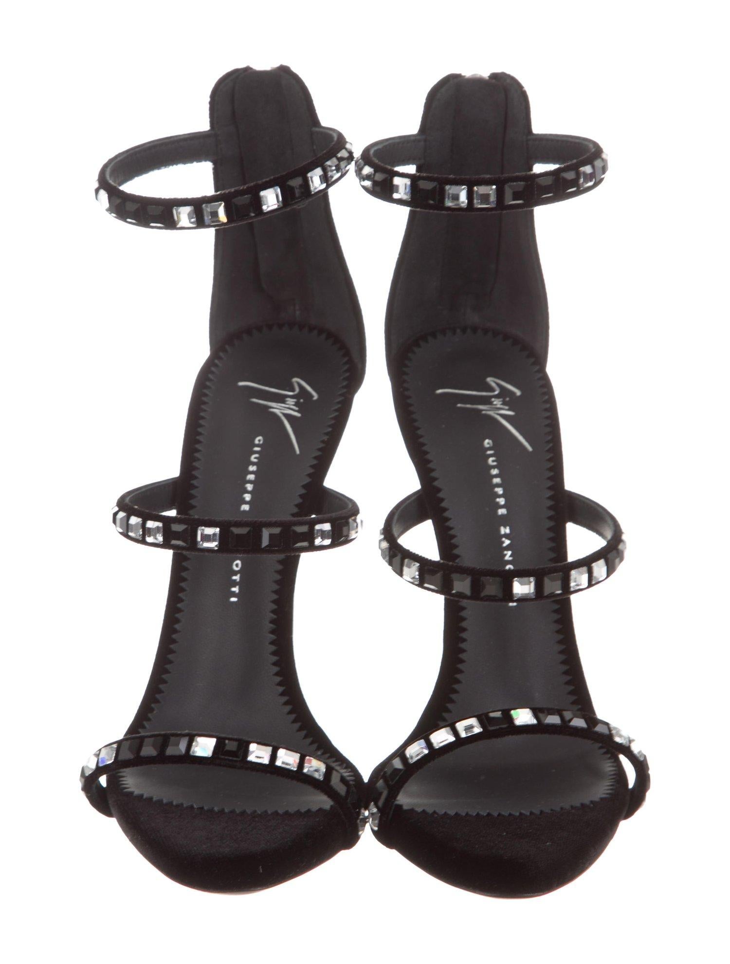 Women's Giuseppe Zanotti NEW Black Suede Crystal Evening Sandals Heels in Box