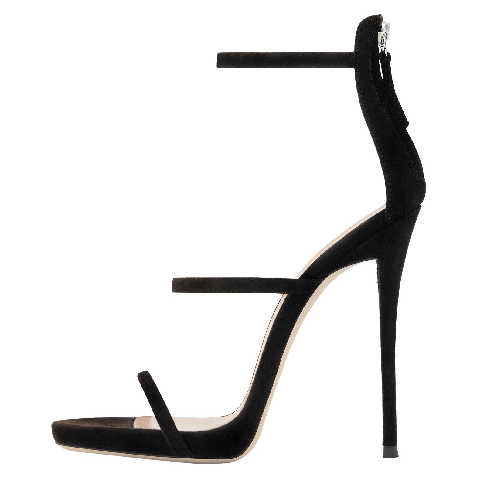 Giuseppe Zanotti NEW Black Suede Strappy Evening Sandals Heels in Box (IT 41)