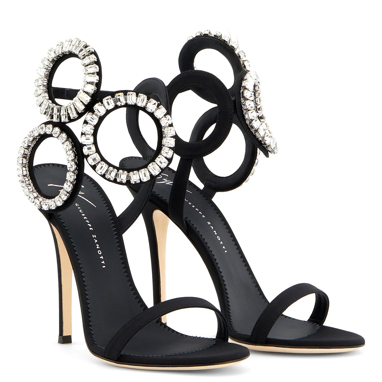 Women's Giuseppe Zanotti NEW Black Swirl Crystal Evening Sandals Heels in Box