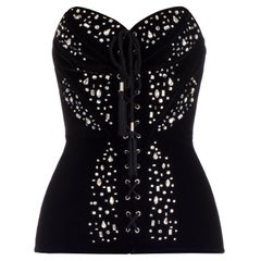 Giuseppe Zanotti NEW Black Velvet Crystal Corset Bustier Cocktail Evening Top