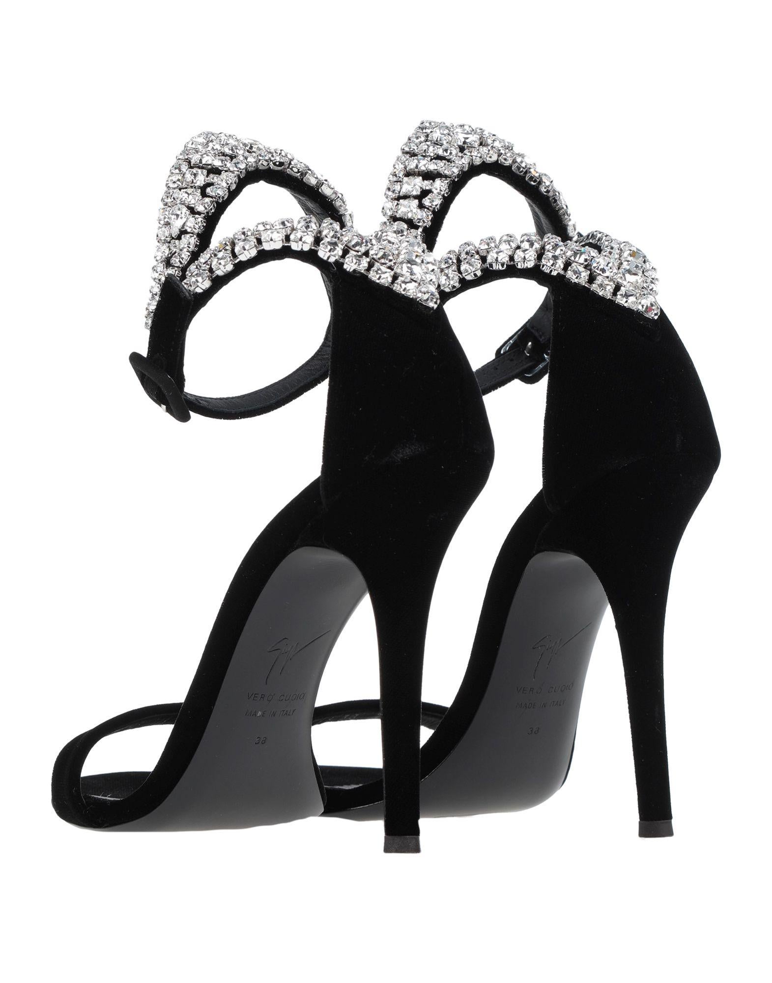 Giuseppe Zanotti NEW Black Velvet Rhinestone Evening Sandals Heels in Box For Sale 1