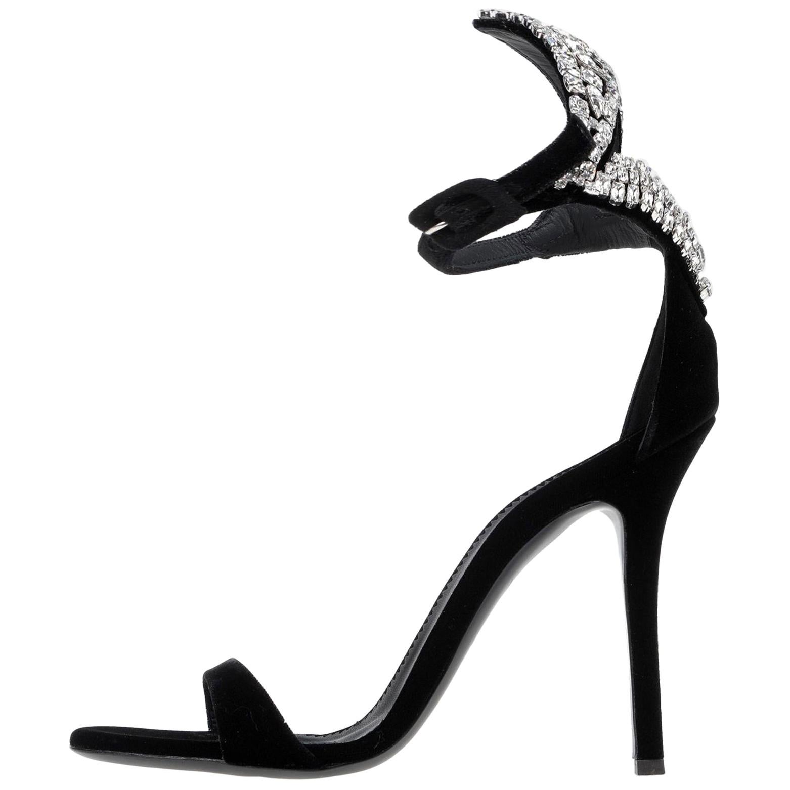 Giuseppe Zanotti NEW Black Velvet Rhinestone Evening Sandals Heels in Box For Sale