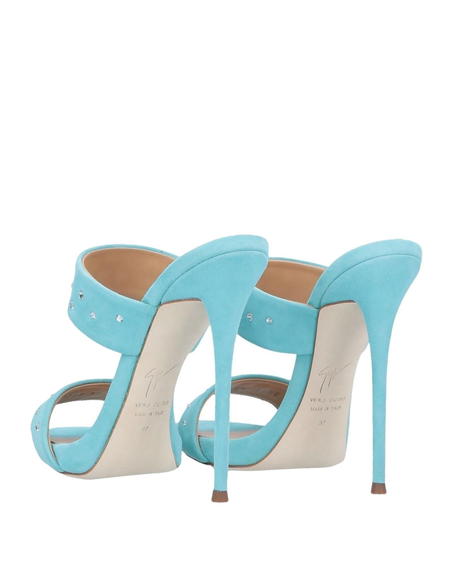 Women's Giuseppe Zanotti NEW Blue Suede Slides Mules Evening Sandals Heels in Box