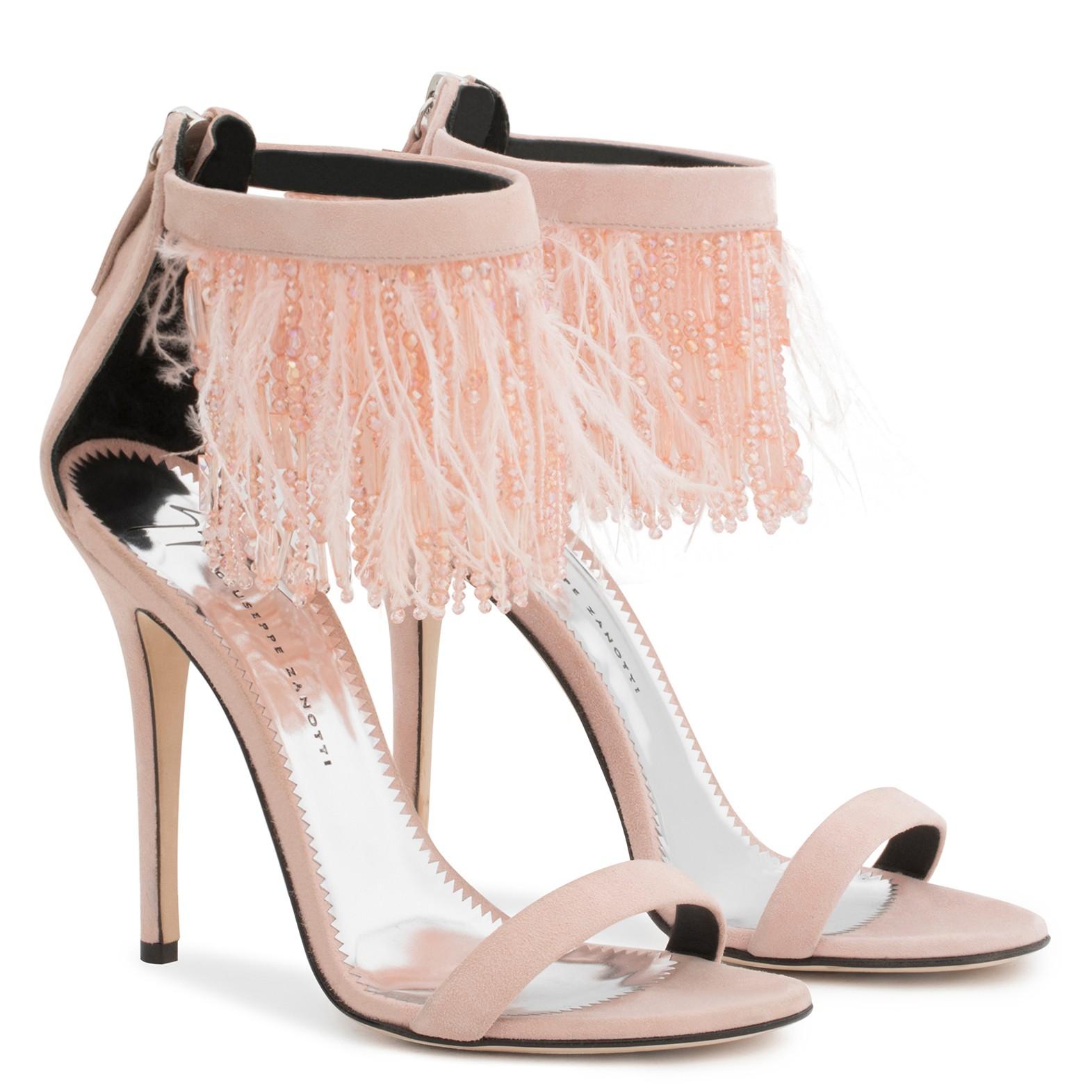 Beige Giuseppe Zanotti NEW Bush Suede Bead Feather Evening Sandals Heels in Box 