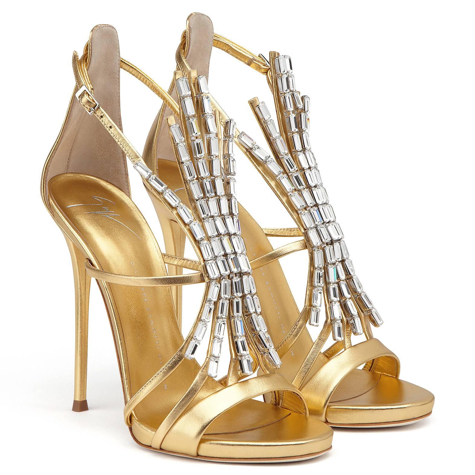Giuseppe Zanotti NEW Gold Leather Jewel Crystal Evening Heels Sandals ...