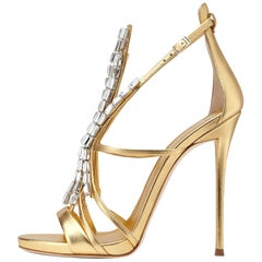 Giuseppe Zanotti NEW Gold Leather Jewel Crystal Evening Heels Sandals in Box