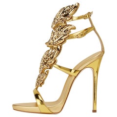 Giuseppe Zanotti NEW Gold Leather Metal Crystal Evening Sandals Heels in Box