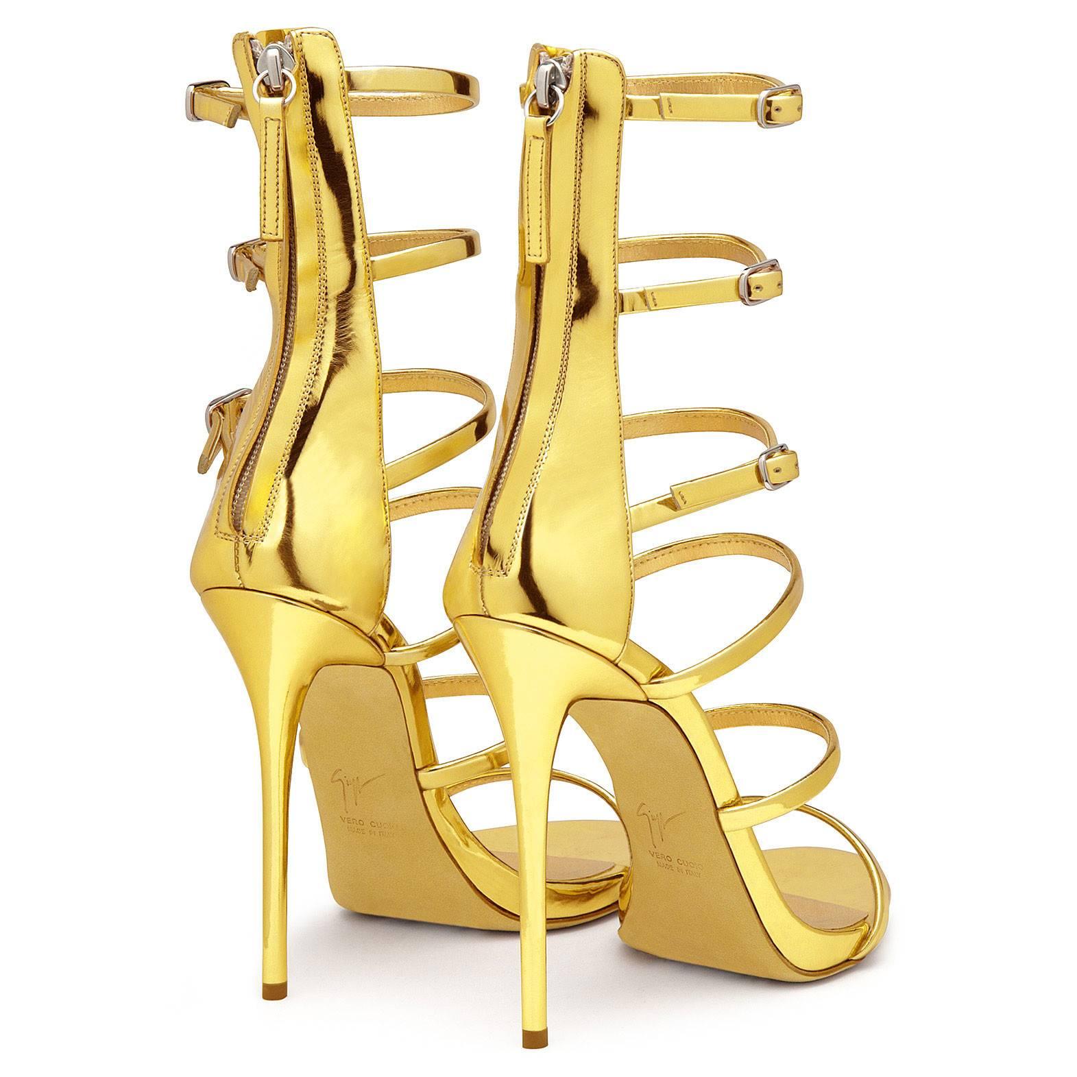 Giuseppe Zanotti NEW Gold Patent Evening Low Gladiator Sandals Heels in Box 1