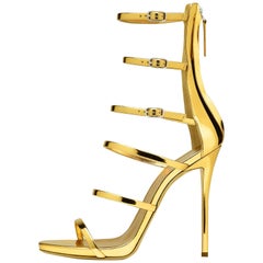 Giuseppe Zanotti NEW Gold Patent Evening Low Gladiator Sandals Heels in Box