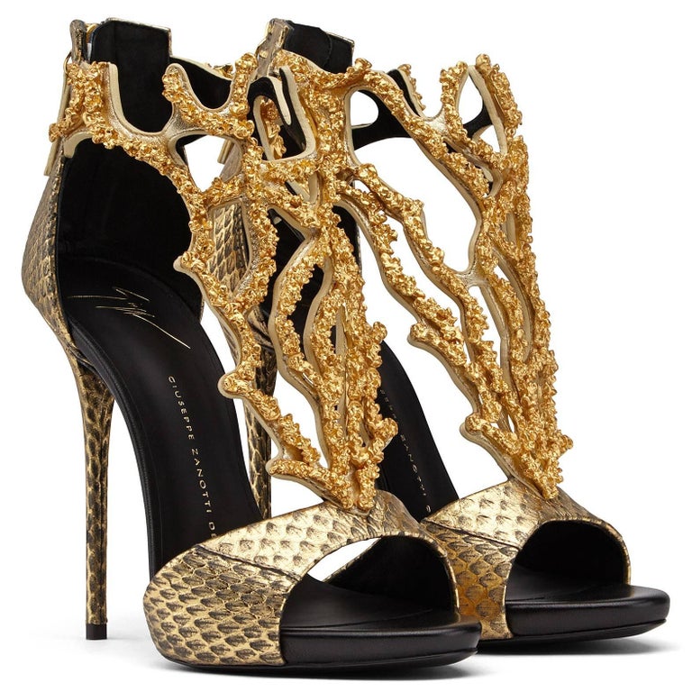 Giuseppe Zanotti New Leather Gold Coral Crystal Evening Sandals Heels at  1stDibs | coral sandals heels