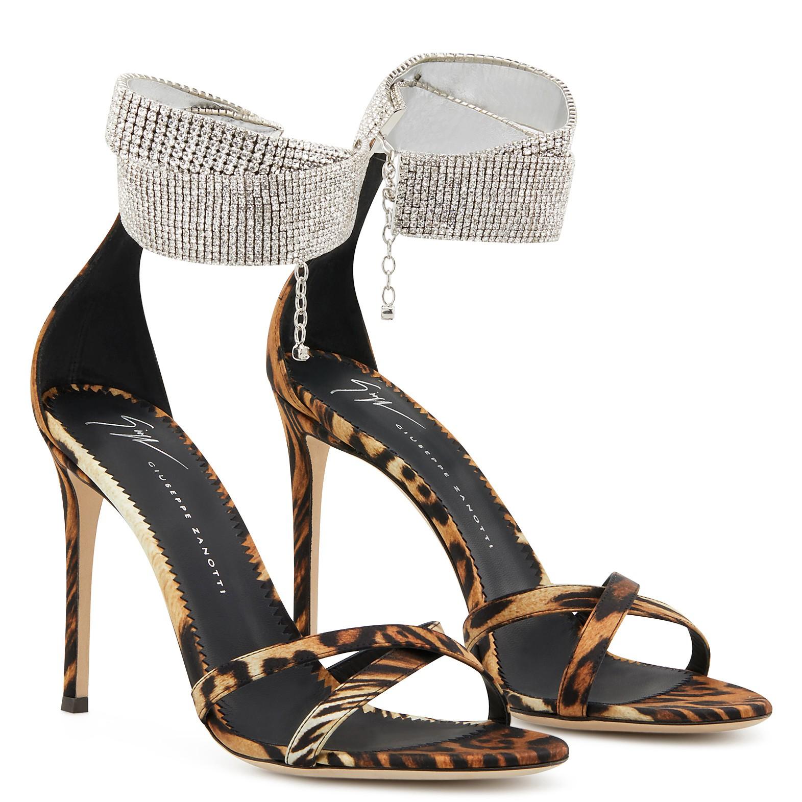 Beige Giuseppe Zanotti NEW Leopard Leather Rhinestone Evening Sandals Heels in Box