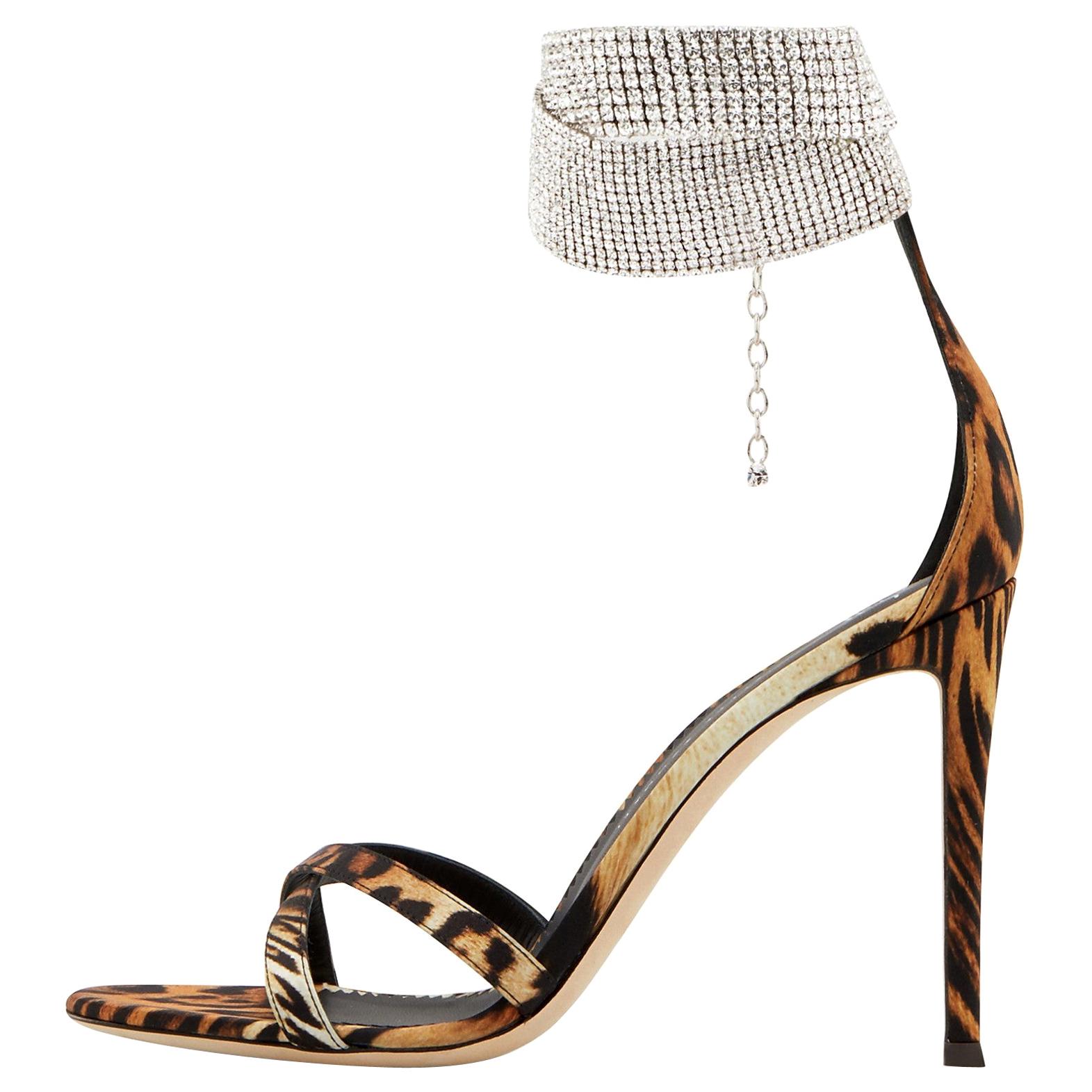 Giuseppe Zanotti NEW Leopard Leather Rhinestone Evening Sandals Heels in Box