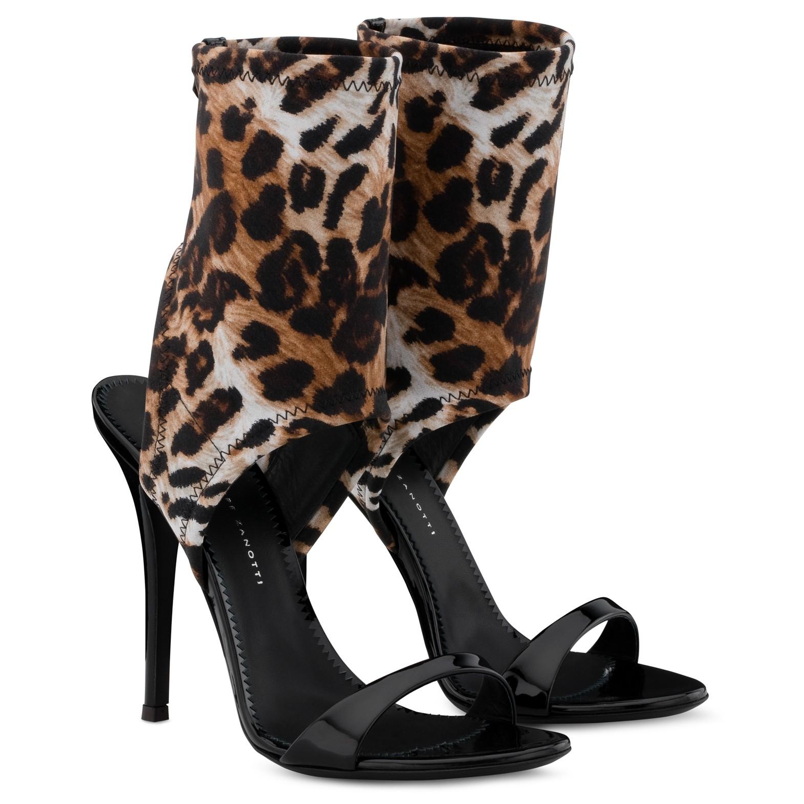 Black Giuseppe Zanotti NEW Leopard Neoprene Sock Evening Boots Booties Heels in Box