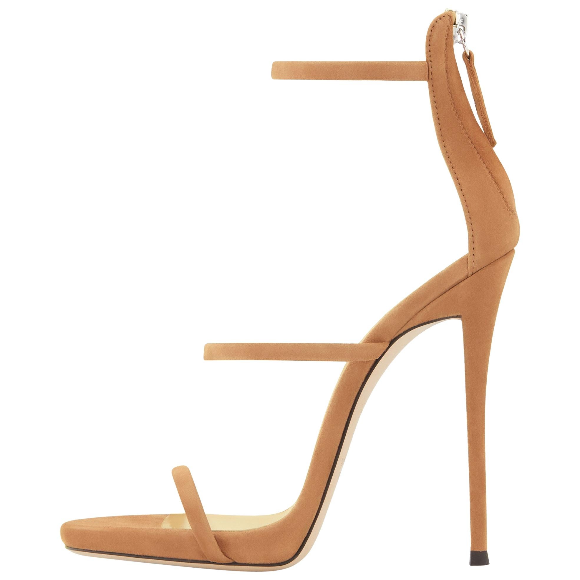 Giuseppe Zanotti NEW Nude Tan Suede Strappy Evening Heels in Box (IT 41) Sale at 1stDibs | giuseppe zanotti nude heels, strappy nude sandals